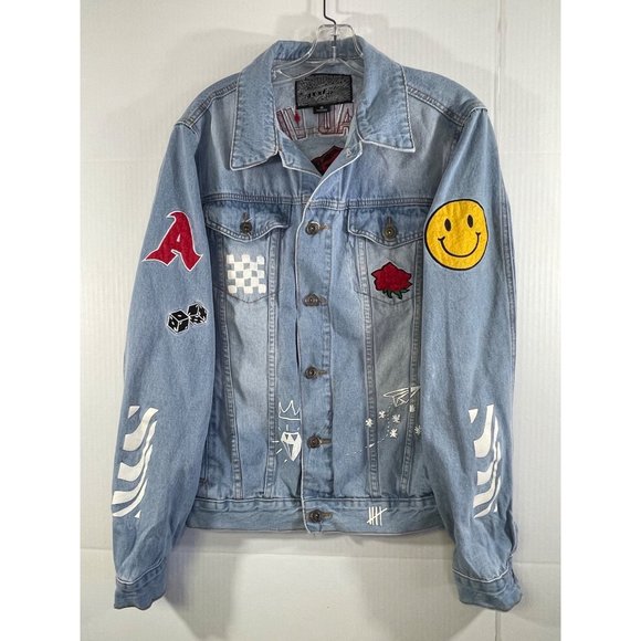 Brooklyn Cloth Jean Jacket men's size M Embroidered Denim Stenciled Patches - Picture 14 of 16